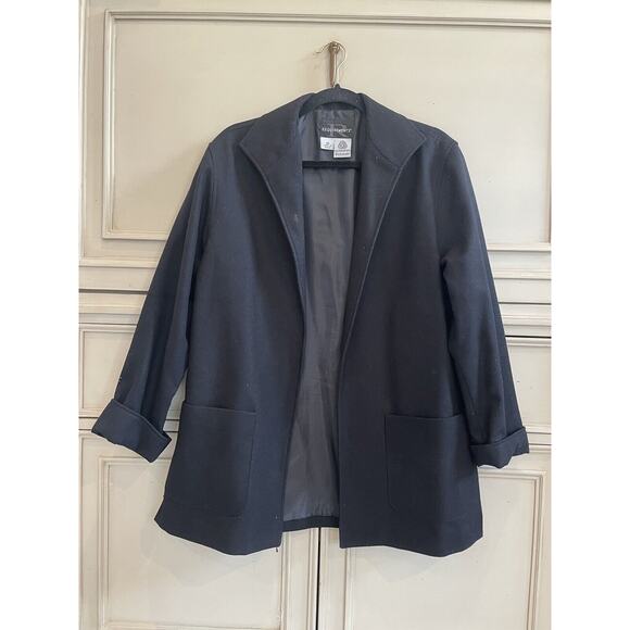 Women’s Requirements Black Wool Open Front Coat Size 10 Mid Length Collared READ - Picture 1 of 7